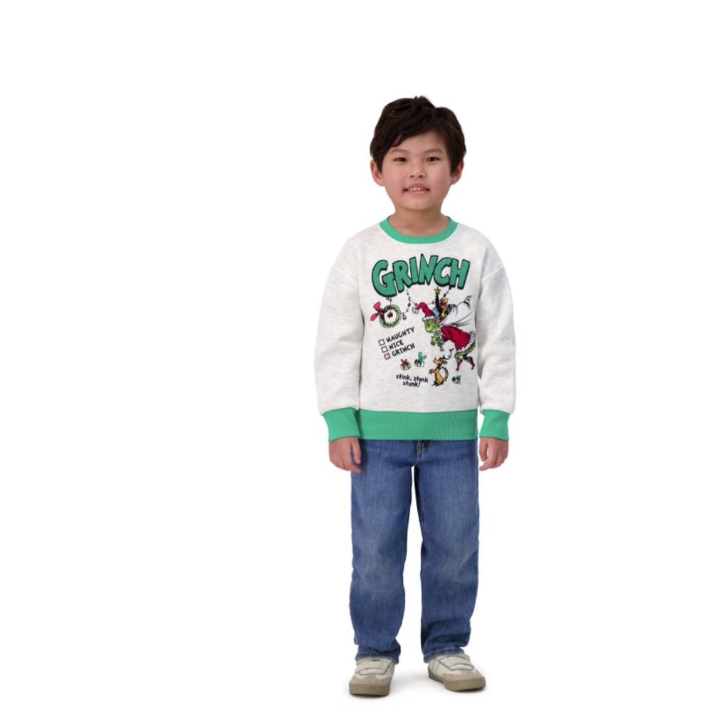 Dr. Seuss The Grinch Kids Holiday Sweatshirt Gray Crewneck